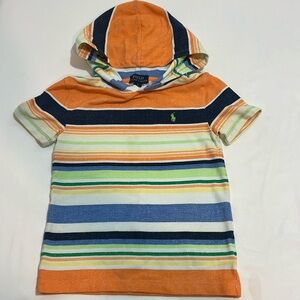 Polo Ralph Lauren Striped cotton mesh polo hooded shirt-size 5 banana peel multi